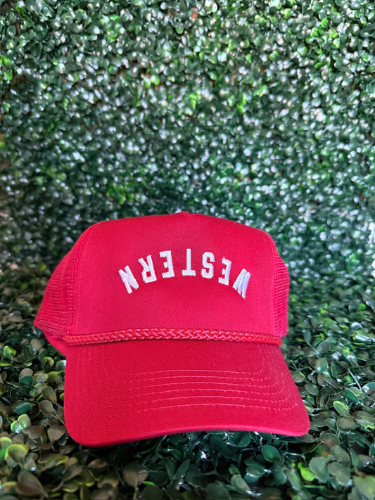 Upside Down Western Red Trucker Hat