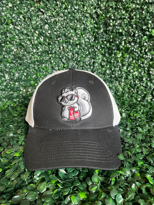 White Squirrel Black/White Mesh Back Trucker Hat